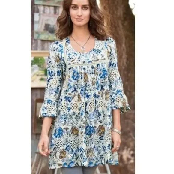 Sundance Delphine Crochet Tunic Dress Teal Floral S - Picture 9 of 11